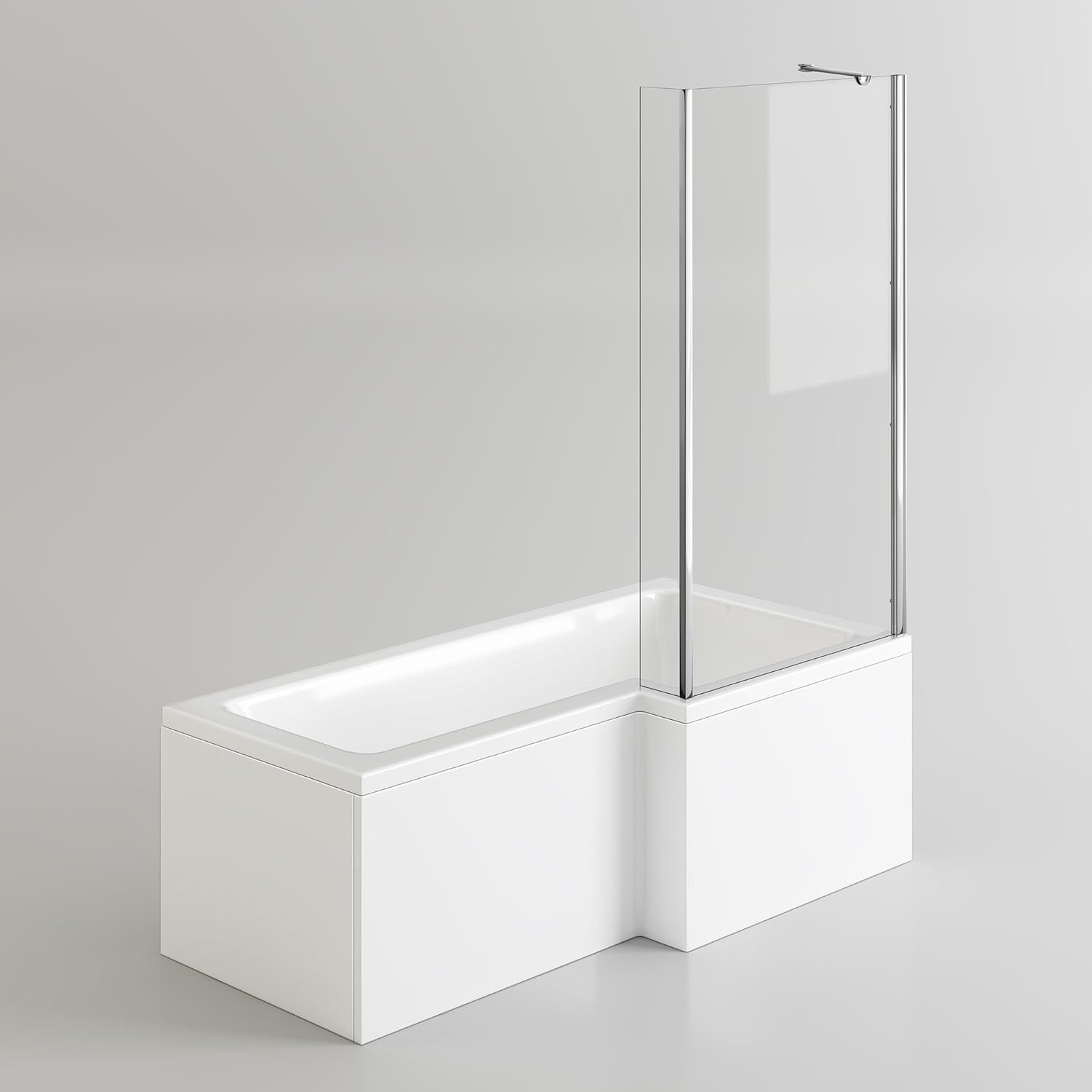 iBathUK Veil Right Hand L-Shaped Shower Bath, Modern Acrylic Bathtub with Glass Shower Screen & Matching Front Panel, L Shaped Bath Screen, 1700mm