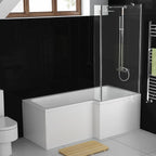 iBathUK Veil Right Hand L-Shaped Shower Bath, Modern Acrylic Bathtub with Glass Shower Screen & Matching Front Panel, L Shaped Bath Screen, 1700mm