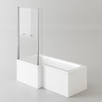 iBathUK Veil Left Hand L-Shaped Shower Bath, Straight Acrylic Bathtub with Glass Screen & Panel, L Shaped Bath Screen, 1700mm