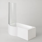 iBathUK Soffra Left Hand P-Shaped Shower Bath, Luxury Acrylic Bathtub with Glass Shower Screen & Matching Front Panel, P Shaped Bath with Screen, 1700mm