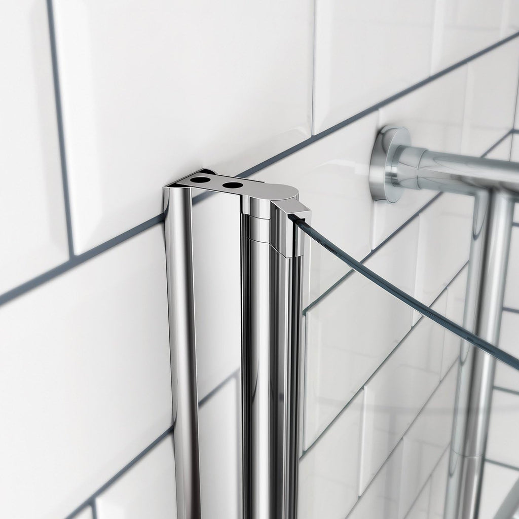 iBathUK Soffra Left Hand P-Shaped Shower Bath, Luxury Acrylic Bathtub with Glass Shower Screen & Matching Front Panel, P Shaped Bath with Screen, 1700mm