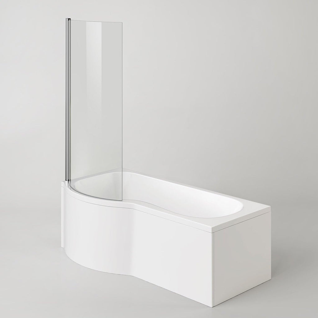 iBathUK Soffra Right Hand P-Shaped Shower Bath, Luxury Acrylic Straight Bathtub with Glass Screen & Matching Front Panel, P Shaped Bath with Screen, 1700mm