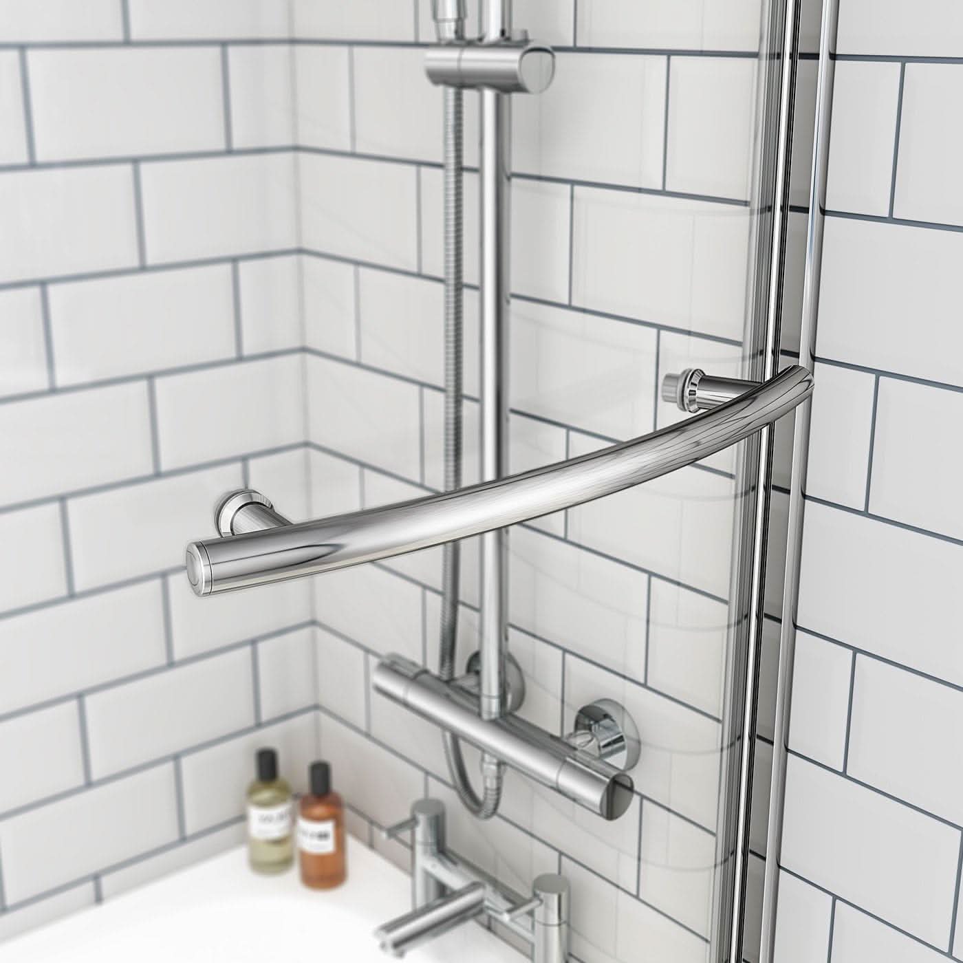 iBathUK Soffra Right Hand P-Shaped Shower Bath, Luxury Acrylic Bathtub with Glass Screen & Panel, P Shaped Bath with Screen, 1700mm