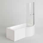 iBathUK Soffra Right Hand P-Shaped Shower Bath, Luxury Acrylic Bathtub with Glass Screen & Panel, P Shaped Bath with Screen, 1700mm