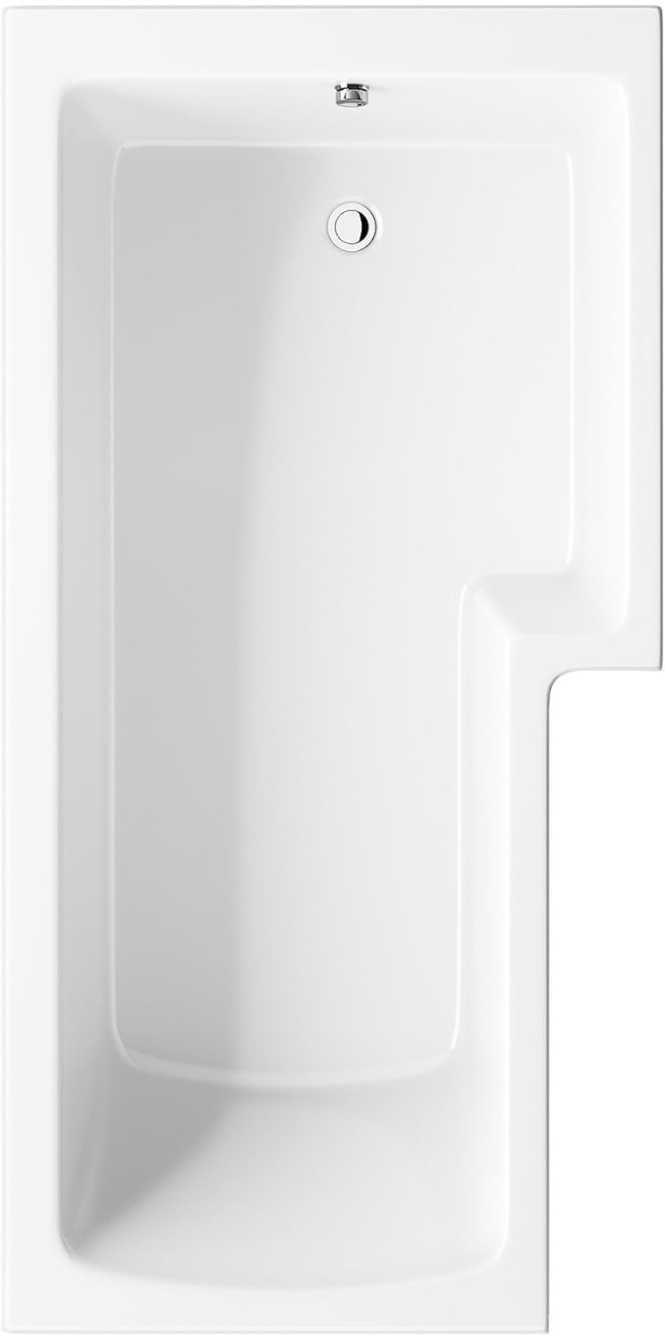 iBathUK Zenvy Right Hand L-Shaped Shower Bath, Modern Straight Acrylic Bathtub with Glass Shower Screen Set, L Shaped Bath Screen, 1500mm