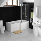 iBathUK Zenvy Right Hand L-Shaped Shower Bath, Modern Straight Acrylic Bathtub with Glass Shower Screen Set, L Shaped Bath Screen, 1500mm