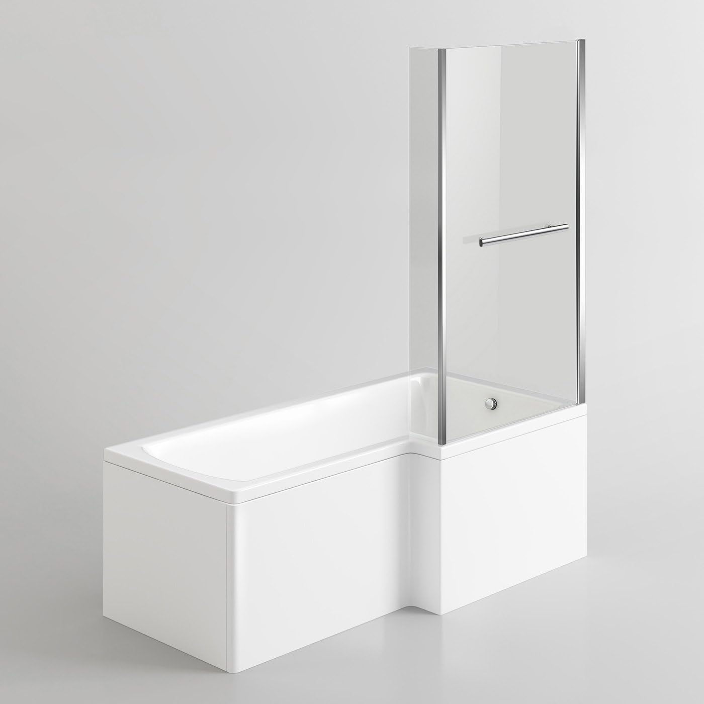 iBathUK Zenvy Right Hand L-Shaped Bath, 6mm Glass Shower Screen, Rail & Front Panel Included, L Shaped Bath Screen, 1500x850mm