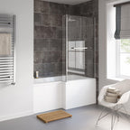 iBathUK Zenvy Right Hand L-Shaped Bath, 6mm Glass Shower Screen, Rail & Front Panel Included, L Shaped Bath Screen, 1500x850mm