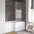 iBathUK Zenvy Right Hand L-Shaped Bath, 6mm Glass Shower Screen, Rail & Front Panel Included, L Shaped Bath Screen, 1500x850mm