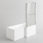 iBathUK Vault Right Hand L-Shaped Shower Bath, Modern Straight Acrylic Bathtub with Glass Screen & Matching Front Panel, L Shaped Bath Screen, 1500mm