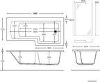 iBathUK Vault Right Hand L-Shaped Shower Bath, Modern Straight Acrylic Bathtub with Glass Screen & Matching Front Panel, L Shaped Bath Screen, 1500mm