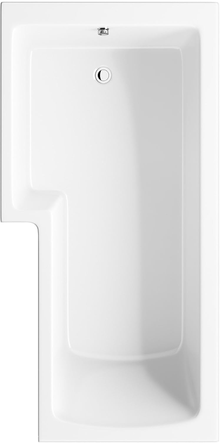 iBathUK Vault Left Hand L-Shaped Shower Bath, Modern Straight Acrylic Bathtub with Toughened Glass Shower Screen, L Shaped Bath Screen, 1700mm