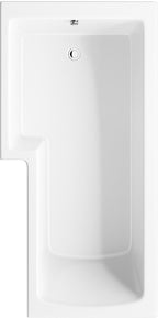 iBathUK Vault Left Hand L-Shaped Shower Bath, Modern Straight Acrylic Bathtub with Toughened Glass Shower Screen, L Shaped Bath Screen, 1700mm