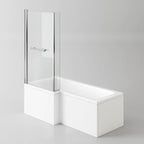 iBathUK Brim Left Hand L-Shaped Shower Bath, Acrylic Bathtub with Glass Screen & Matching Front Panel Bathroom Set, L Shaped Bath Screen, 1700mm