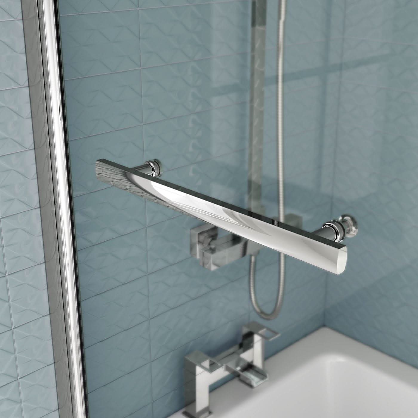 iBathUK Brim Left Hand L-Shaped Shower Bath, Acrylic Bathtub with Glass Screen & Matching Front Panel Bathroom Set, L Shaped Bath Screen, 1700mm