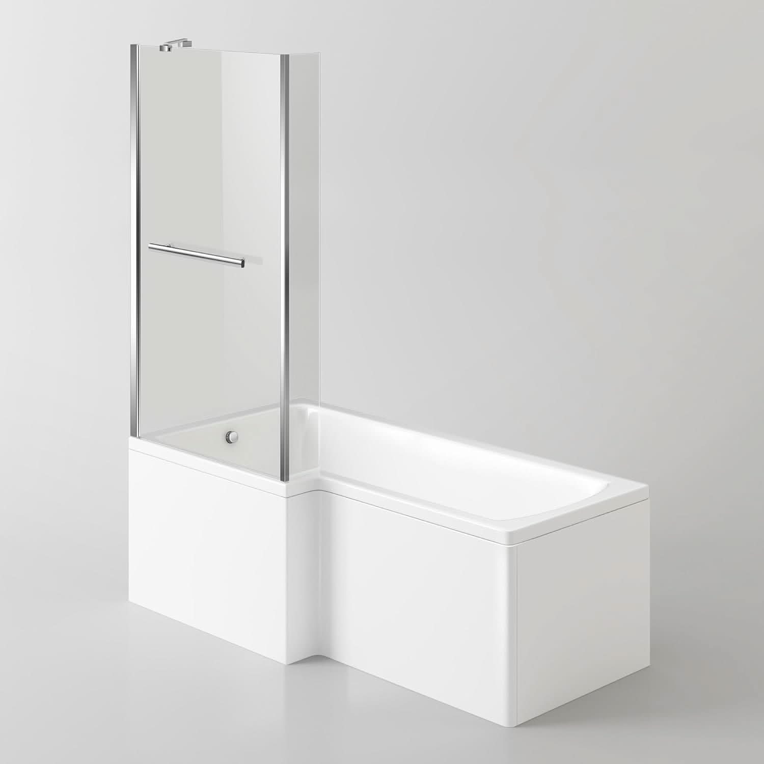 iBathUK Trace Left Hand L-Shaped Shower Bath, Modern Straight Acrylic Bathtub with Glass Screen & Matching Front Panel, L Shaped Bath Screen, 1700mm
