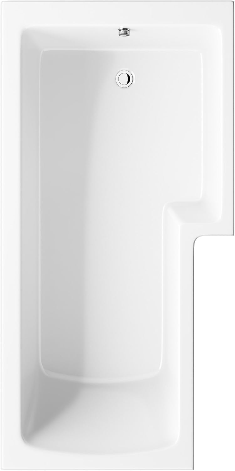 iBathUK Trace Right Hand L-Shaped Shower Bath, Modern Straight Acrylic Bathtub with Glass Screen & Matching Front Panel, L Shaped Bath Screen, 1700mm