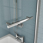iBathUK Quell Right Hand L-Shaped Shower Bath, White Acrylic Bathtub with Glass Screen, Chrome Rail & Side Panel, L Shaped Bath Screen, 1700mm
