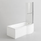 iBathUK Solna P-Shaped Shower Bath Set, Modern Acrylic Bathtub with 6mm Glass Screen, P Shaped Bathtub Panel, Chrome Rail & Matching Front Panel