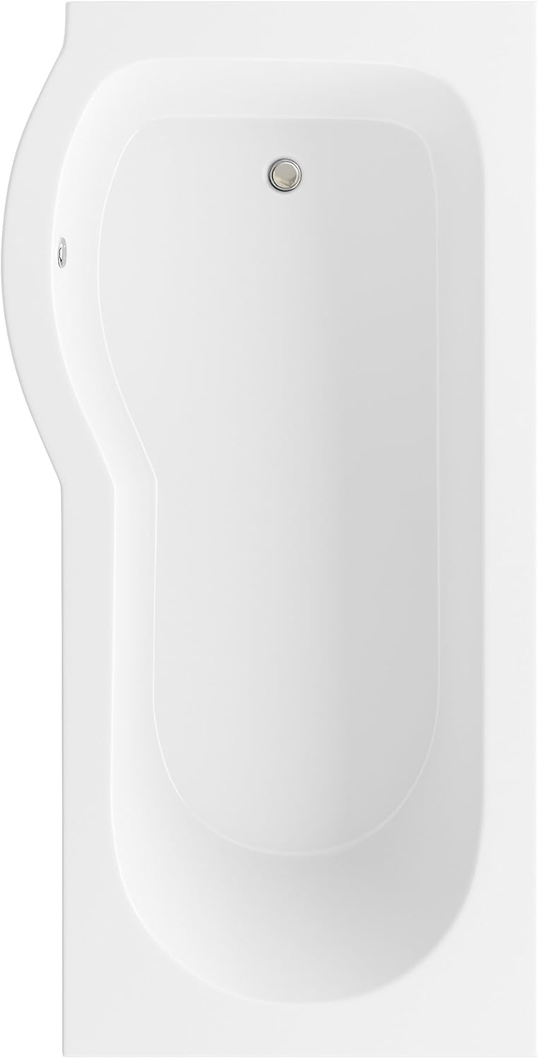 iBathUK Trena Left Hand P-Shaped Shower Bath, Modern Acrylic Bathtub with Glass Screen & Matching Side Panel, P Shaped Bathtub Panel, 1500mm
