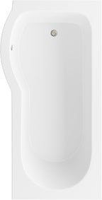 iBathUK Trena Left Hand P-Shaped Shower Bath, Modern Acrylic Bathtub with Glass Screen & Matching Side Panel, P Shaped Bathtub Panel, 1500mm