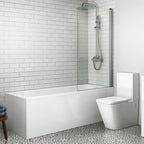 iBathUK Arvon 1700mm Single Ended Straight Bath Modern Acrylic Bathtub with 800mm Toughened Glass Shower Screen