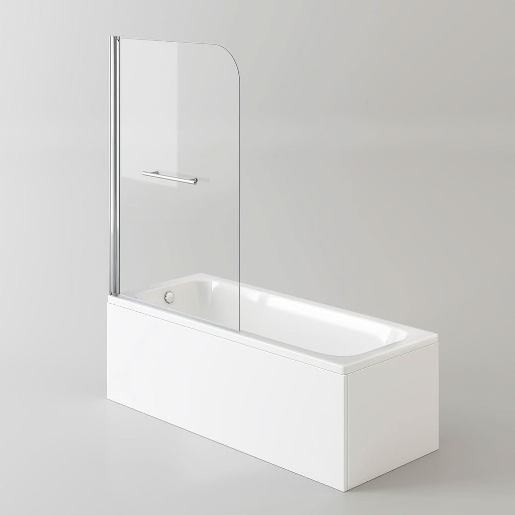 iBathUK Arvon 1700mm Single Ended Straight Bath Modern Acrylic Bathtub with 1000mm Toughened Glass Shower Screen with Rail