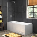 iBathUK Arvon 1700mm Single Ended Straight Bath Modern Acrylic Bathtub with 1000mm Toughened Glass Shower Screen with Rail