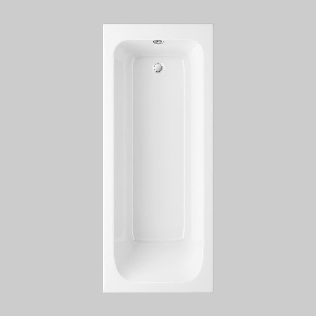 The iBathUK Arvon Luxury Single Ended 1700mm Acrylic Bath with matching front panel is shown from above on a plain gray background, highlighting its spacious design and visible drain—perfect for modern bathrooms.