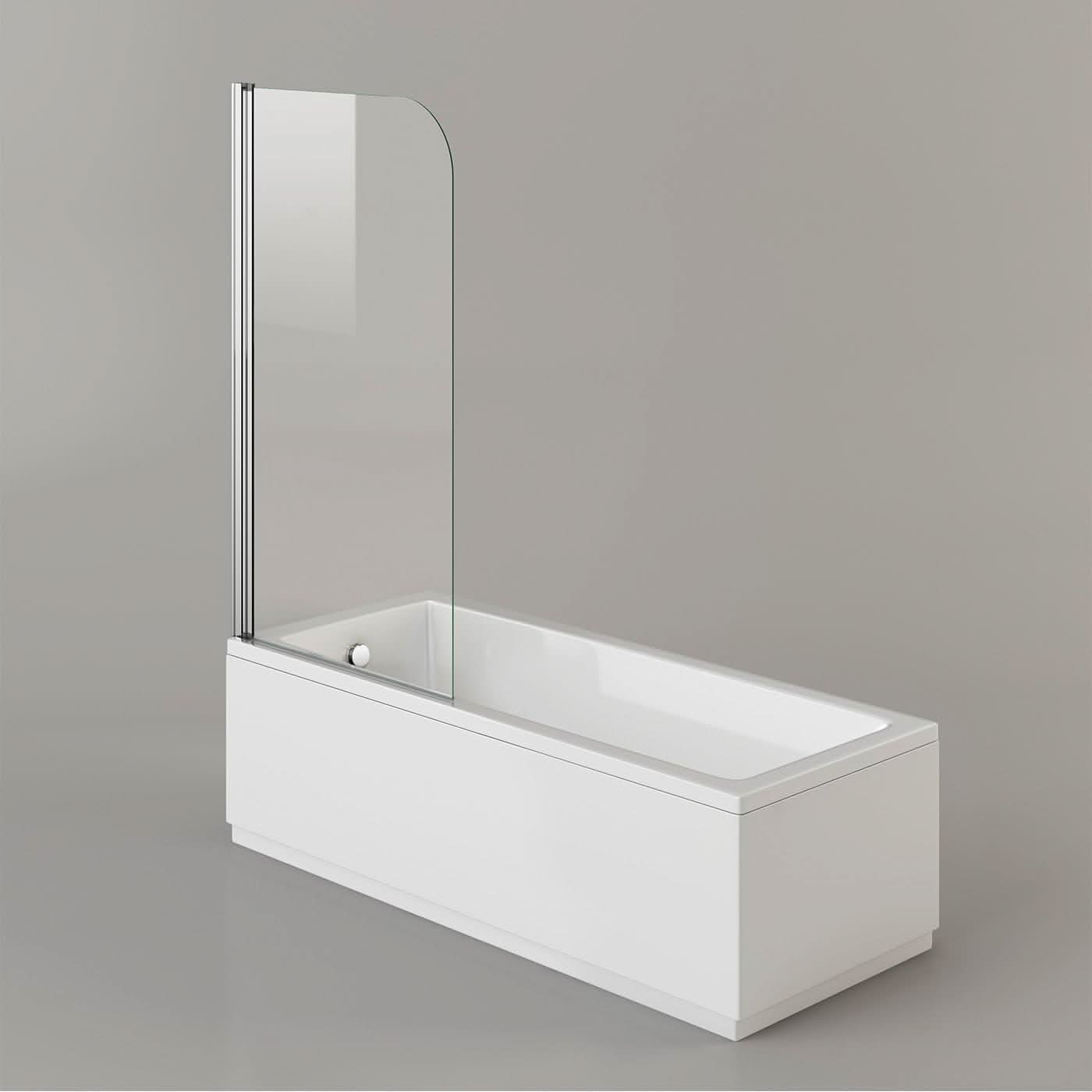iBathUK Arvon Designer Square Single Ended Bath, Straight Acrylic Bathtub with Toughened Glass Shower Screen, 1600 x 700mm