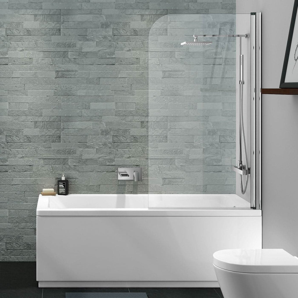 iBathUK Arvon Designer Square Single Ended Bath, Straight Acrylic Bathtub with Toughened Glass Shower Screen, 1600 x 700mm