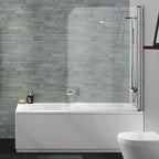 iBathUK Arvon Designer Square Single Ended Bath, Straight Acrylic Bathtub with Shower Screen & Chrome Rail, 1700 x 700mm