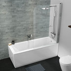 iBathUK Arvon Designer Square Single Ended Bath, Straight Acrylic Bathtub with Shower Screen & Chrome Rail, 1700 x 700mm