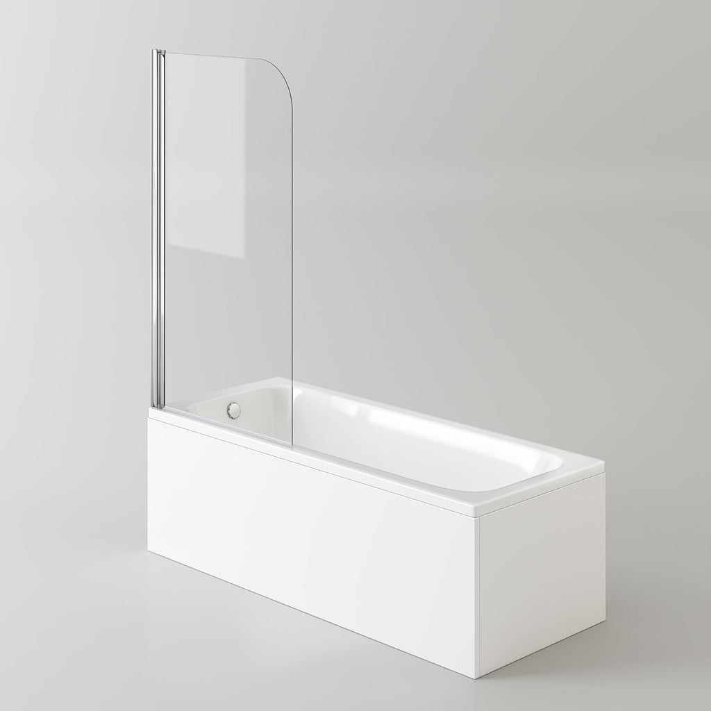 iBathUK Arvon Luxury Single Ended Bath, Compact Straight Bathtub with Toughened Glass Shower Screen & Matching Front Panel, 1500mm