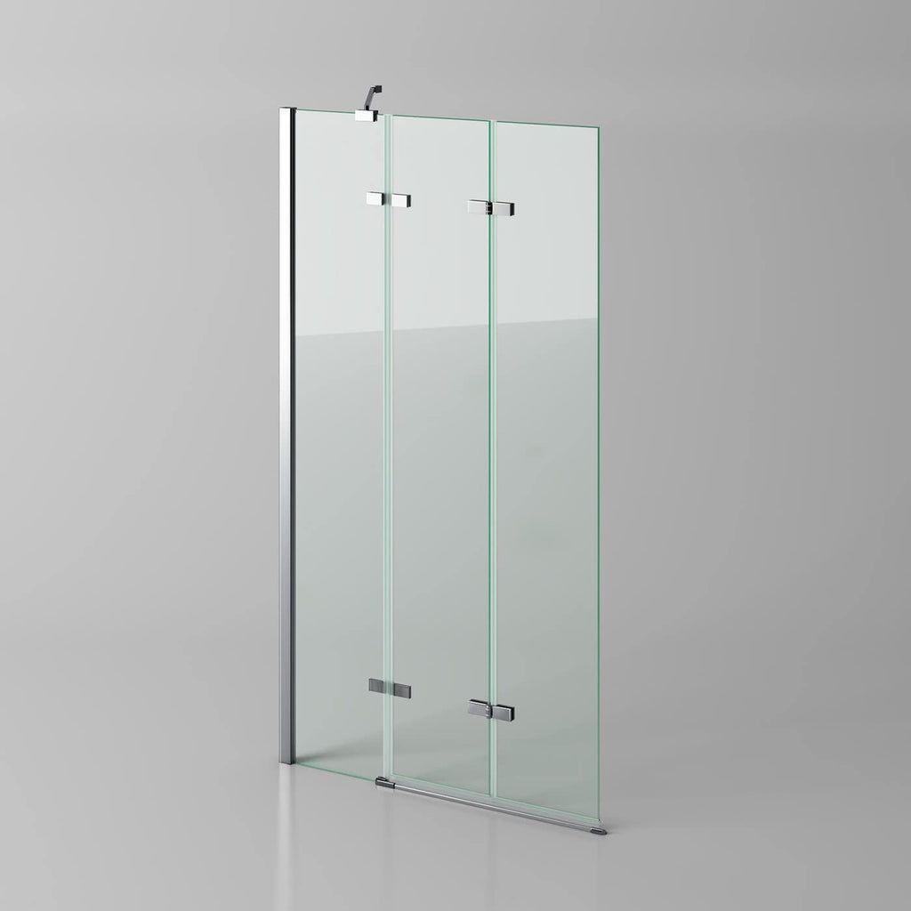 iBathUK Flexa Folding Bath Shower Screen, Left Hand Pivot Glass Door with Space-Saving Modern Design in Chrome Finish, 800mm