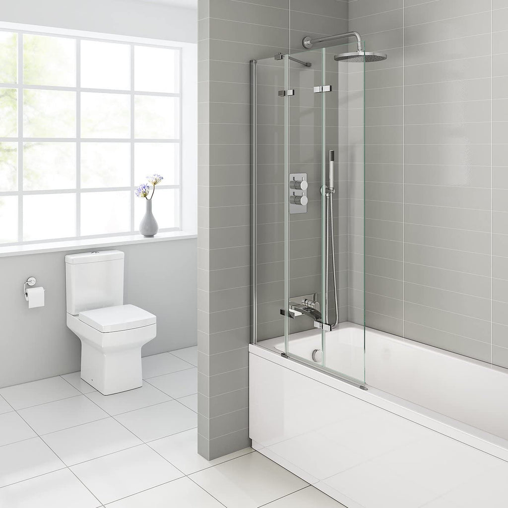 iBathUK Flexa Folding Bath Shower Screen, Left Hand Pivot Glass Door with Space-Saving Modern Design in Chrome Finish, 800mm