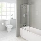 iBathUK Flexa Folding Bath Shower Screen, Left Hand Pivot Glass Door with Space-Saving Modern Design in Chrome Finish, 800mm