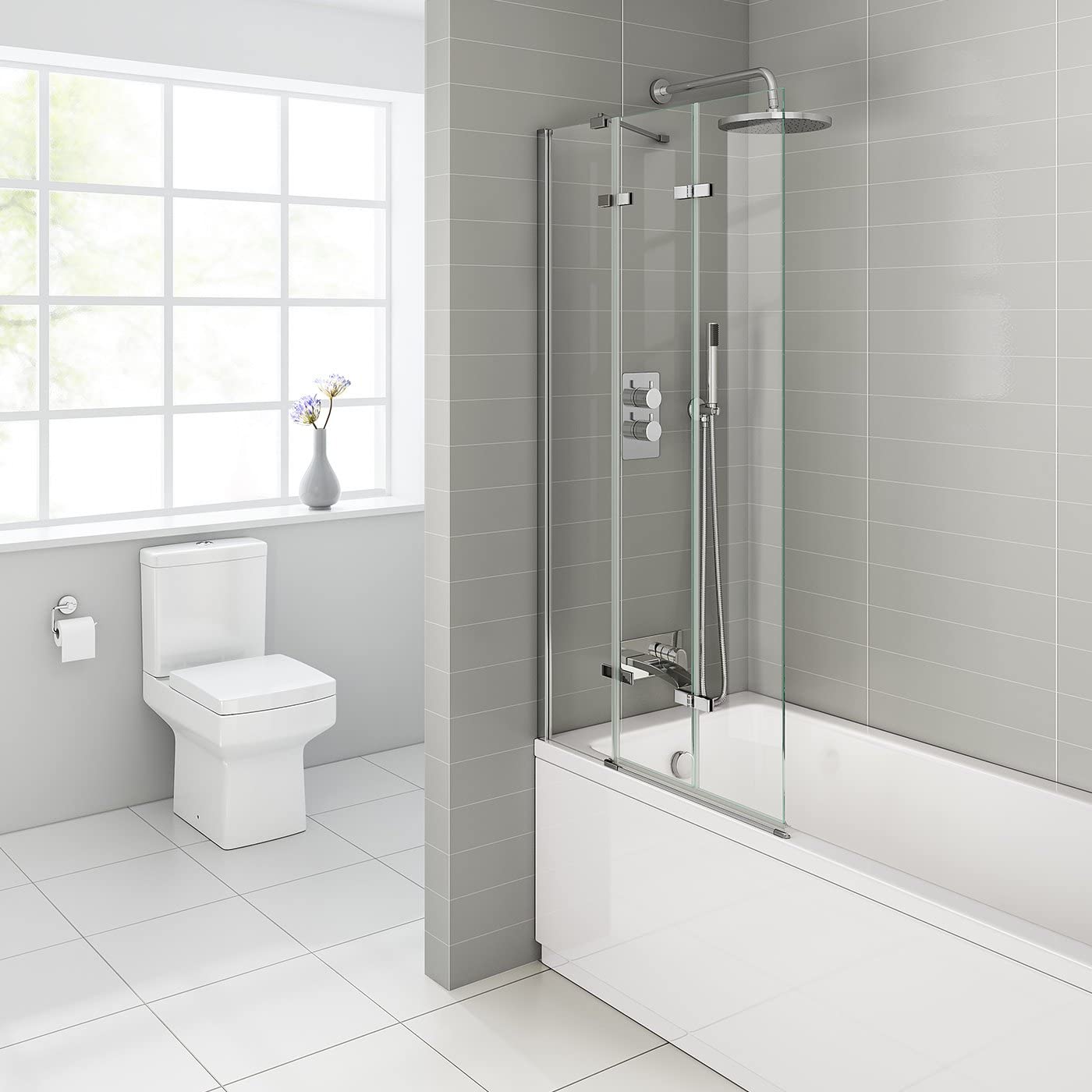 iBathUK Flexa Folding Bath Shower Screen, Left Hand Pivot Glass Door with Space-Saving Modern Design in Chrome Finish, 800mm