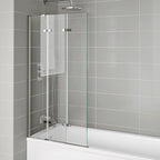 iBathUK Flexa Folding Bath Shower Screen, Left Hand Pivot Glass Door with Space-Saving Modern Design in Chrome Finish, 800mm
