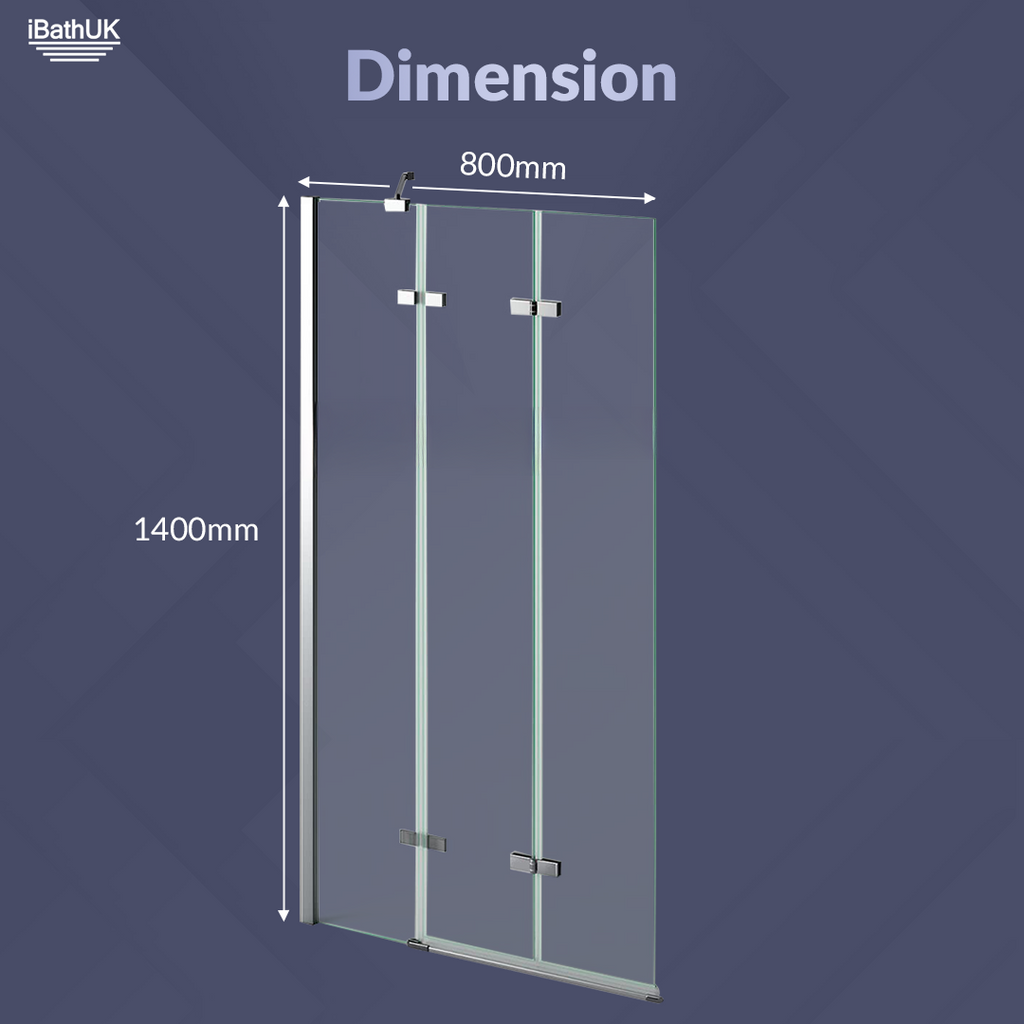 iBathUK Flexa Folding Bath Shower Screen, Left Hand Pivot Glass Door with Space-Saving Modern Design in Chrome Finish, 800mm