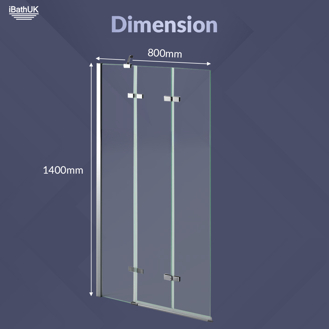 iBathUK Flexa Folding Bath Shower Screen, Left Hand Pivot Glass Door with Space-Saving Modern Design in Chrome Finish, 800mm