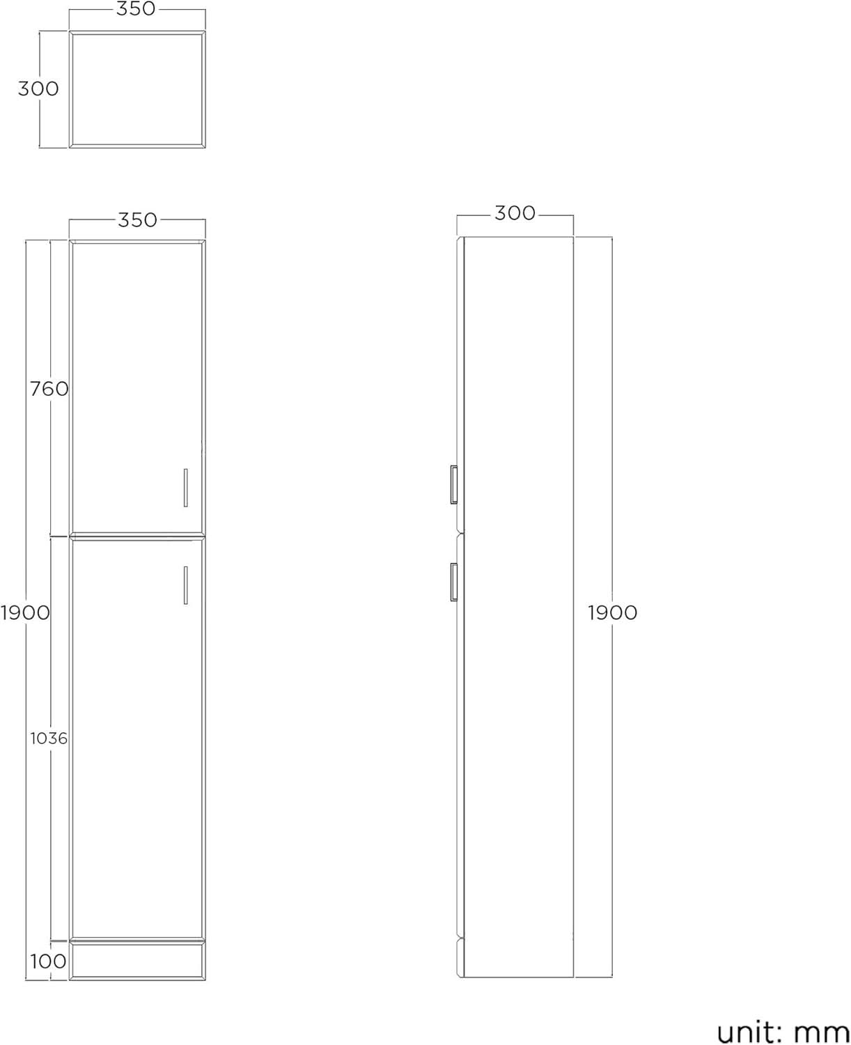 iBathUK Quartz Tall Storage Unit, Slimline Bathroom Storage Unit for Modern Organised Spaces, 350x300 mm