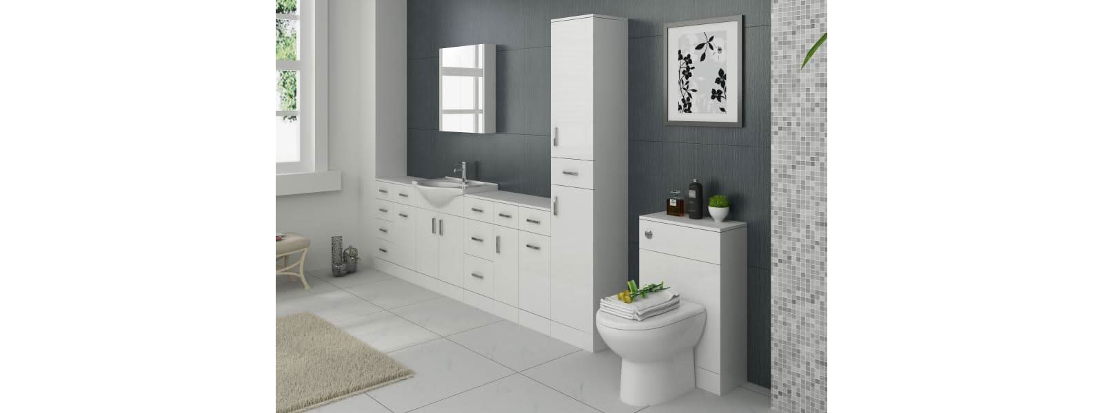 iBathUK Quartz Tall Storage Unit, Slimline Bathroom Storage Unit for Modern Organised Spaces, 350x300 mm