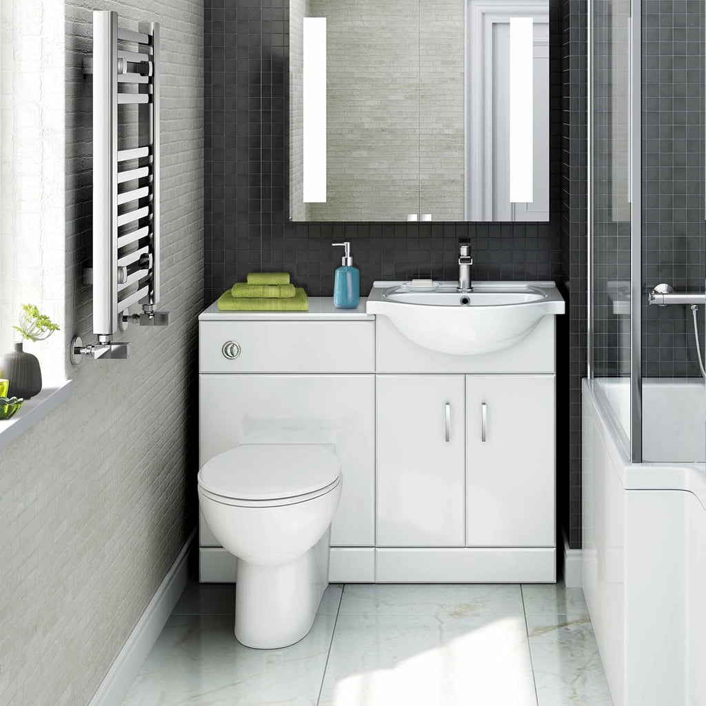 Quartz - 1048 mm White Gloss Vanity Unit Round Toilet Bathroom Sink Storage Furniture