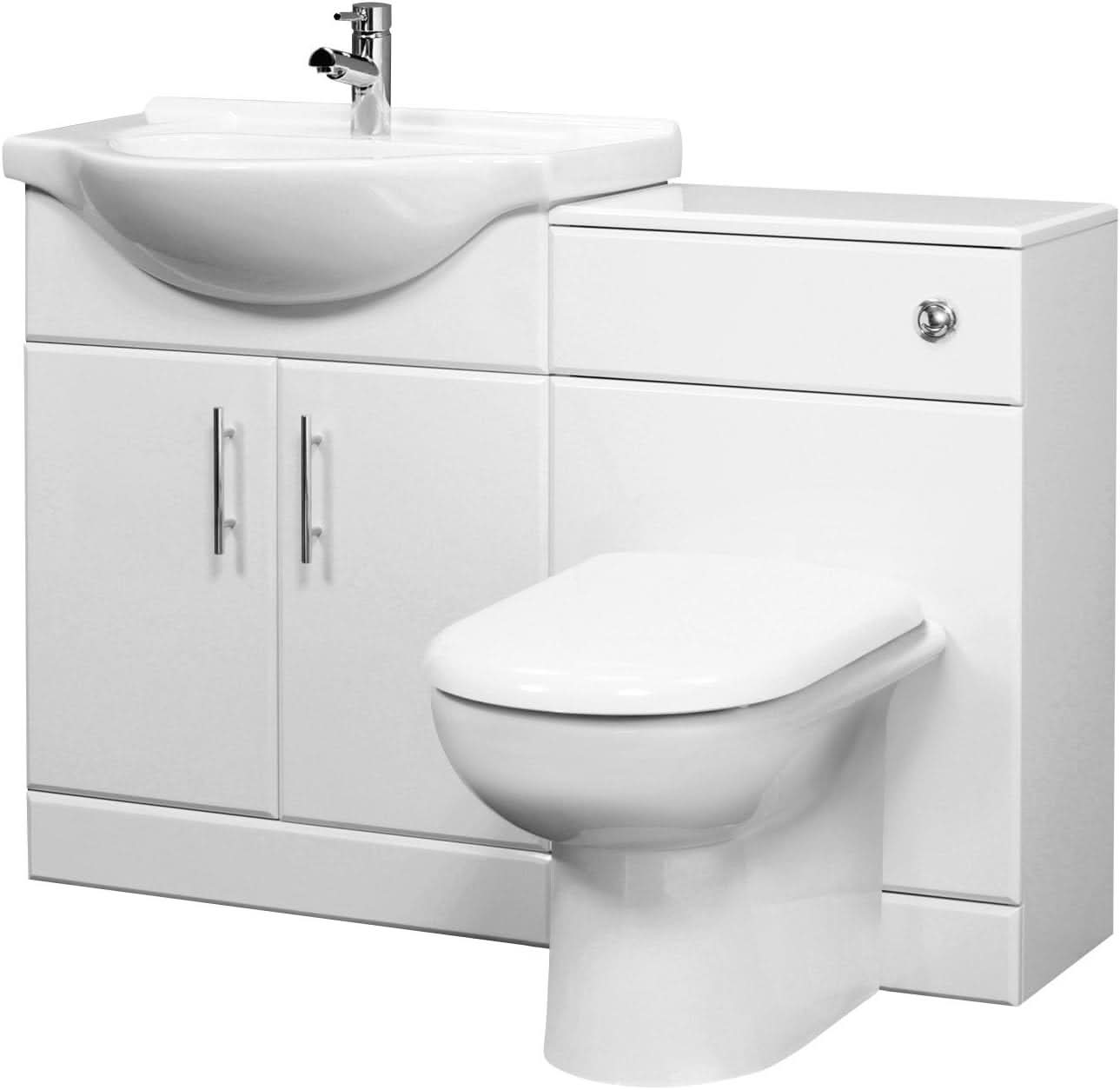 Quartz Modern Bathroom Combination Set - (Toilet, Seat, Vanity Unit and Basin) - Gloss White