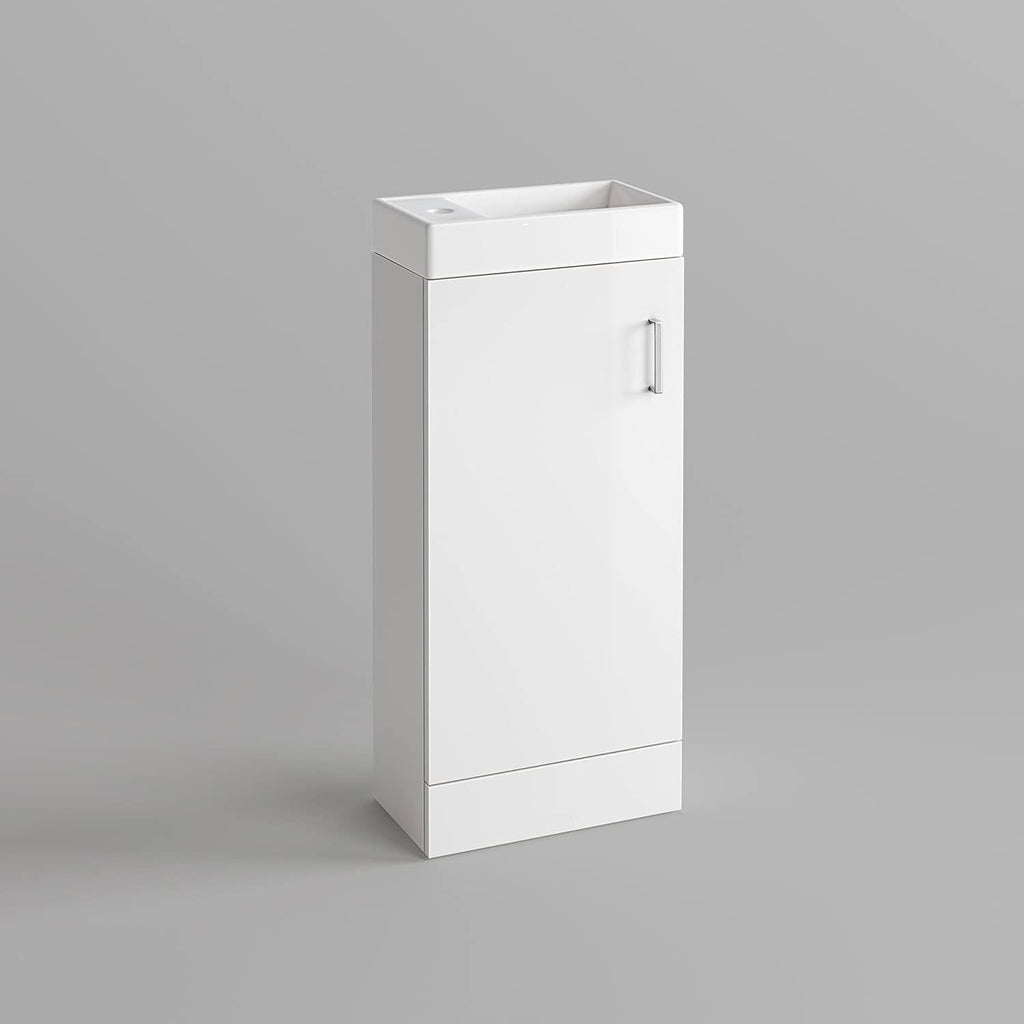 Quartz Toilet & 400mm Slimline Sink Cabinet Cloakroom Set - Gloss White