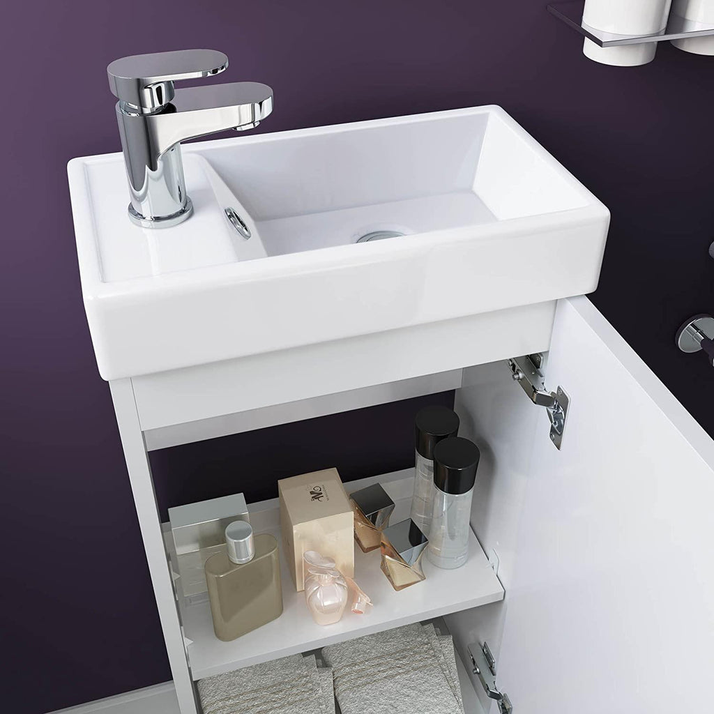 Quartz Toilet & 400mm Slimline Sink Cabinet Cloakroom Set - Gloss White