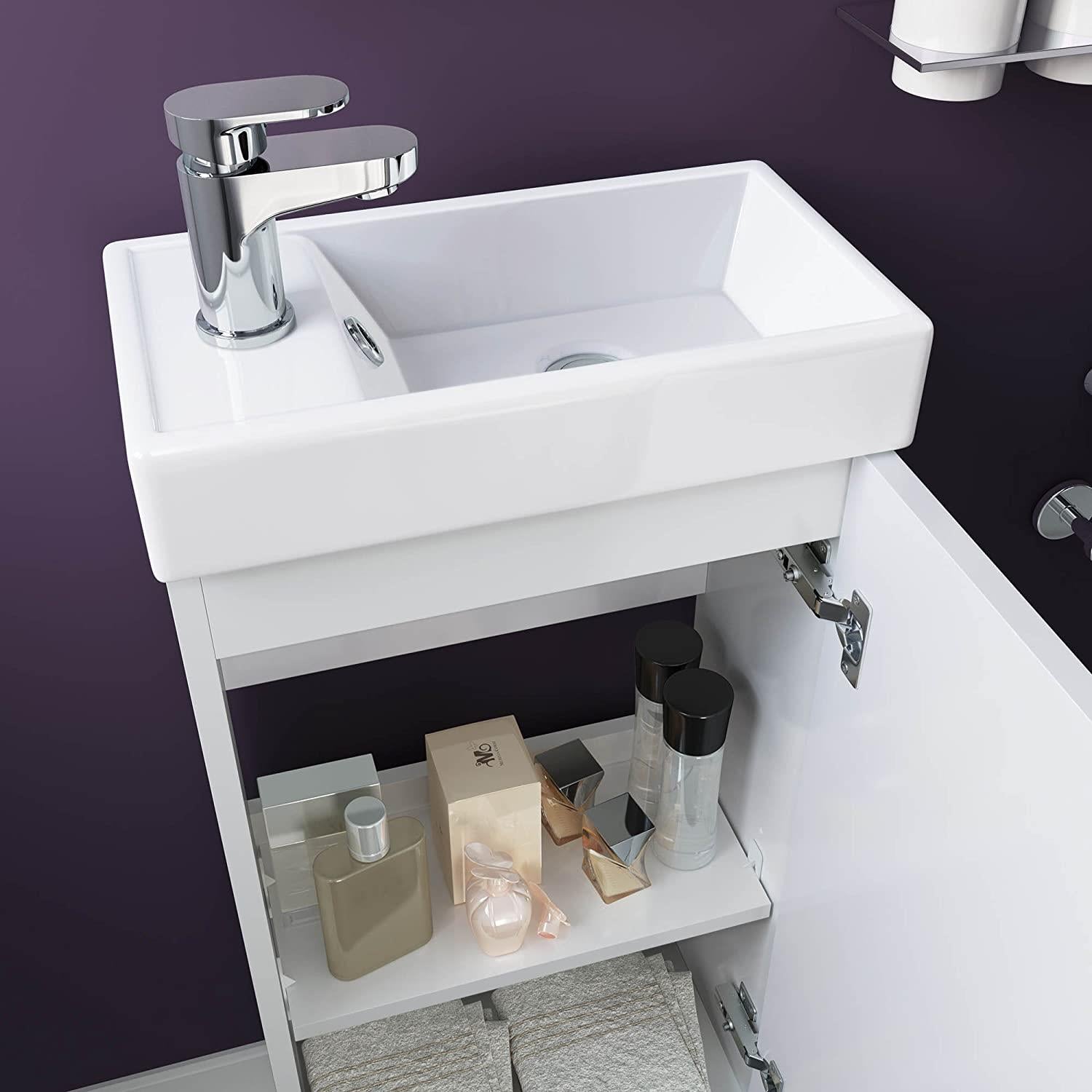 Quartz Toilet & 400mm Slimline Sink Cabinet Cloakroom Set - Gloss White