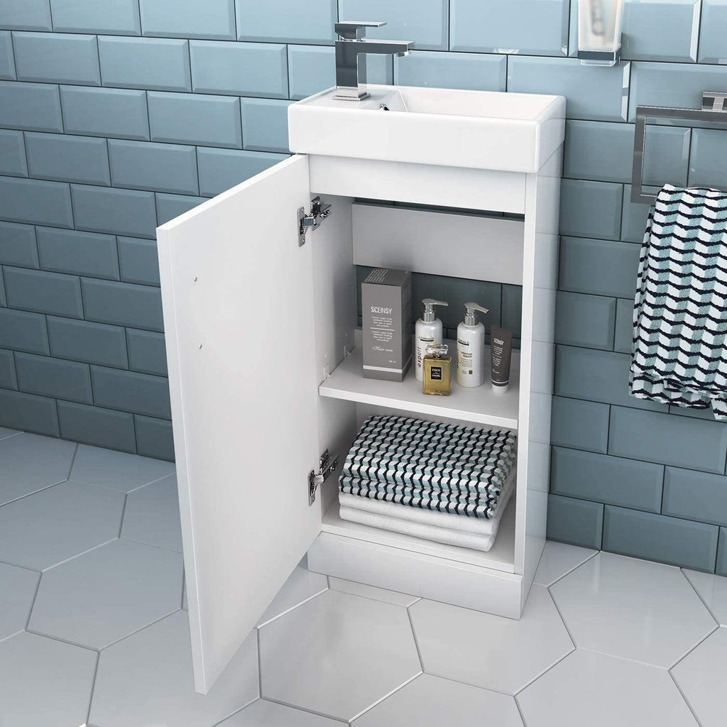 Quartz Toilet & 400mm Slimline Sink Cabinet Cloakroom Set - Gloss White