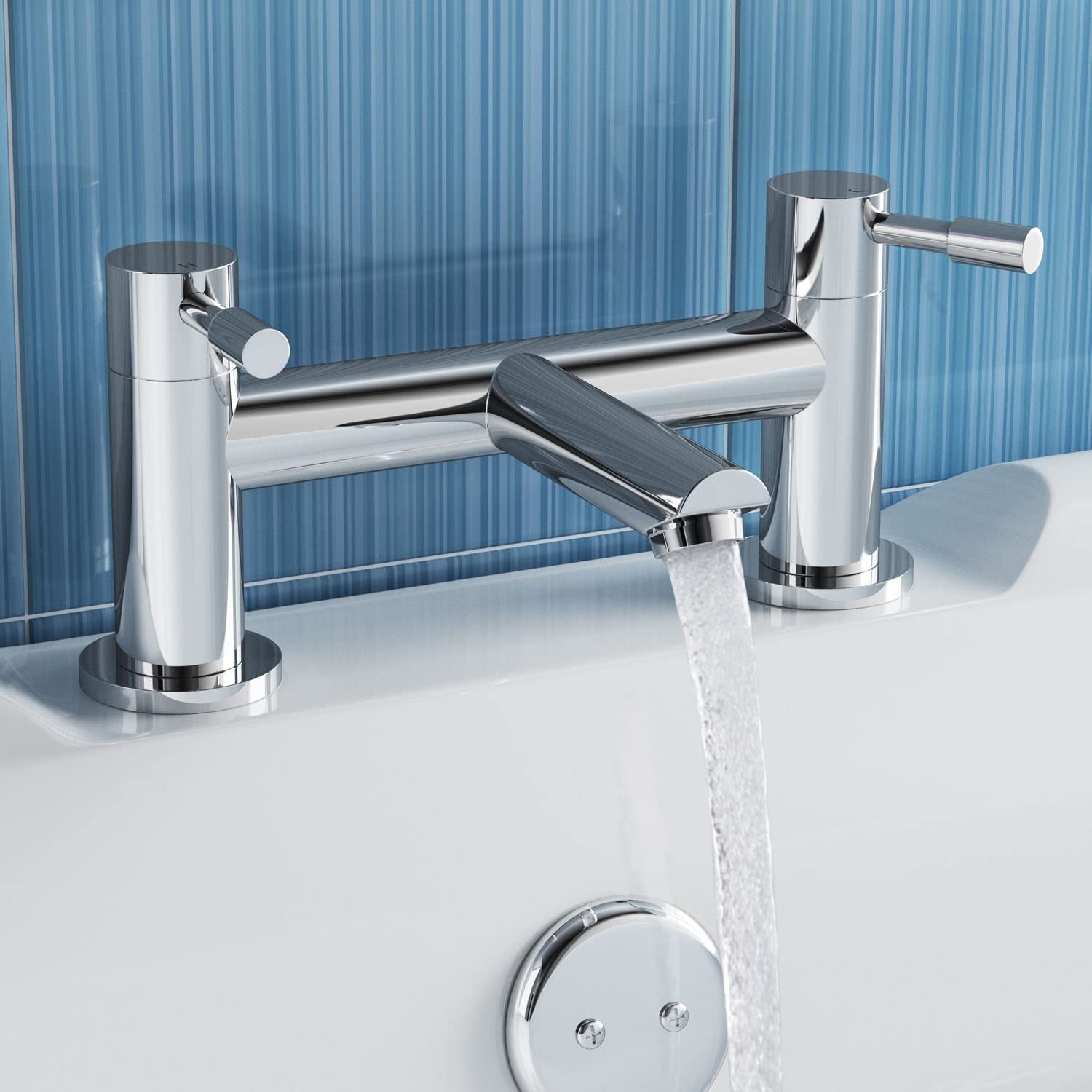 iBathUK Delta Basin Sink Mixer Tap with Bath Filler Tap Set, Coordinated Bathroom Mixer Tap and Bath Filler Tap Combo, Chrome